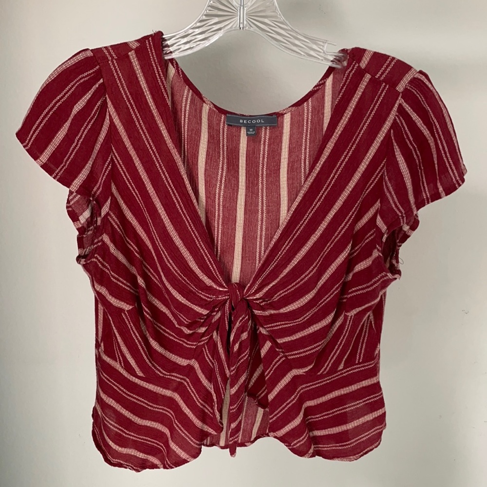 Tie Front Cropped Blouse